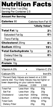 SBR nutritional info